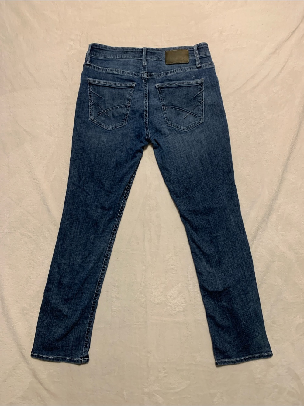 BKE Jake Mens Jeans 33x32 Blue Straight Leg Medium Wash Stretch Buckle Mid Rise